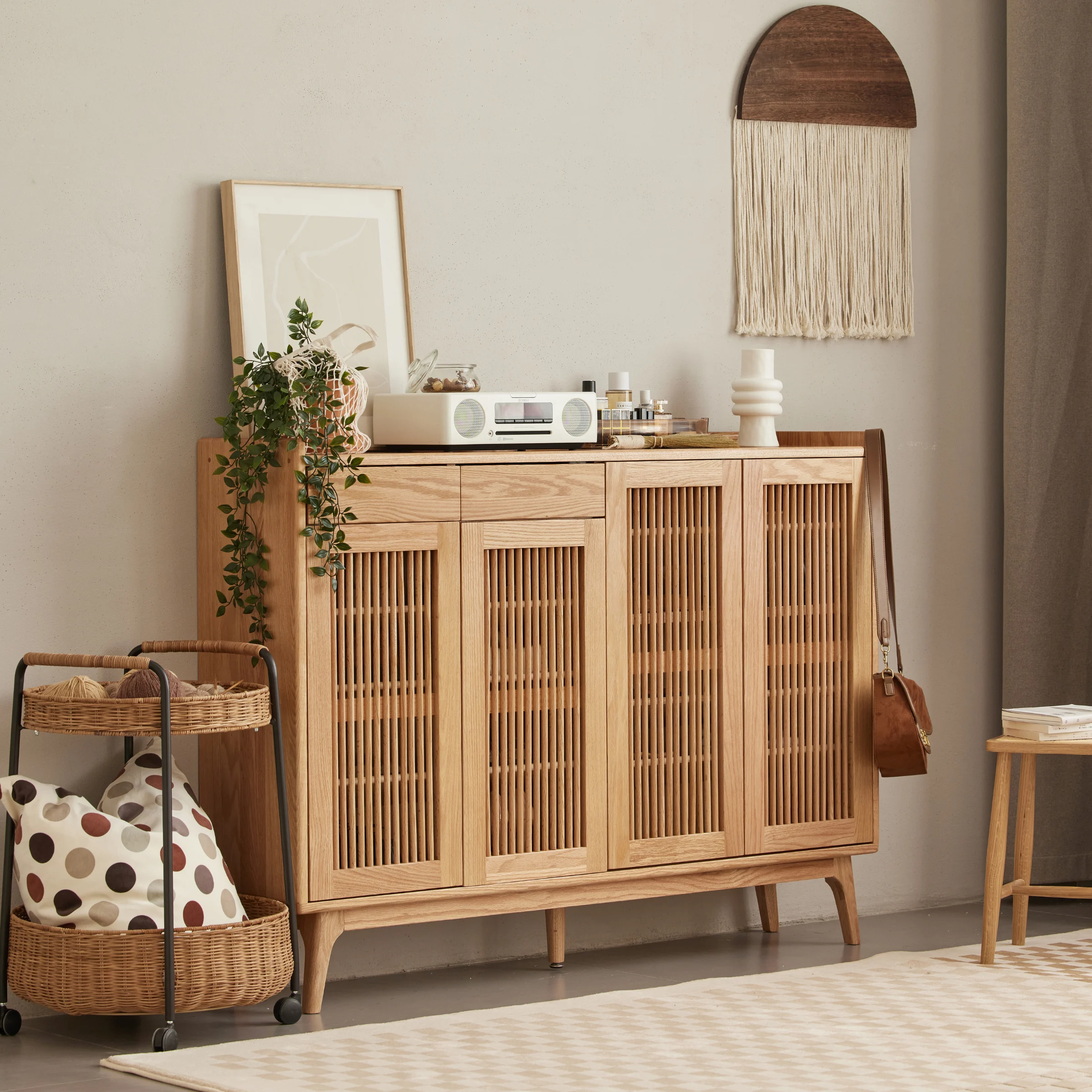 Solidwood Santa Rosa Shoe Cabinet with Drawers, 1.4m