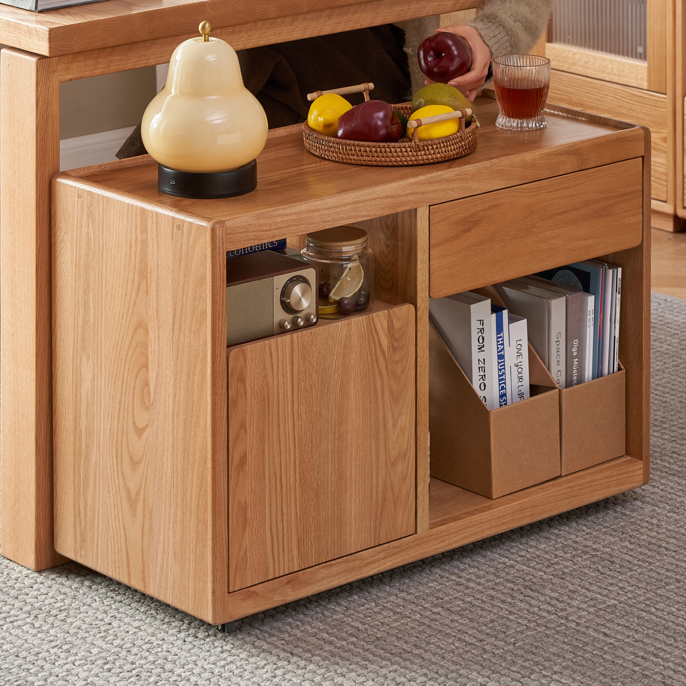 Solidwood Hemura Movable Side Table, 0.8m