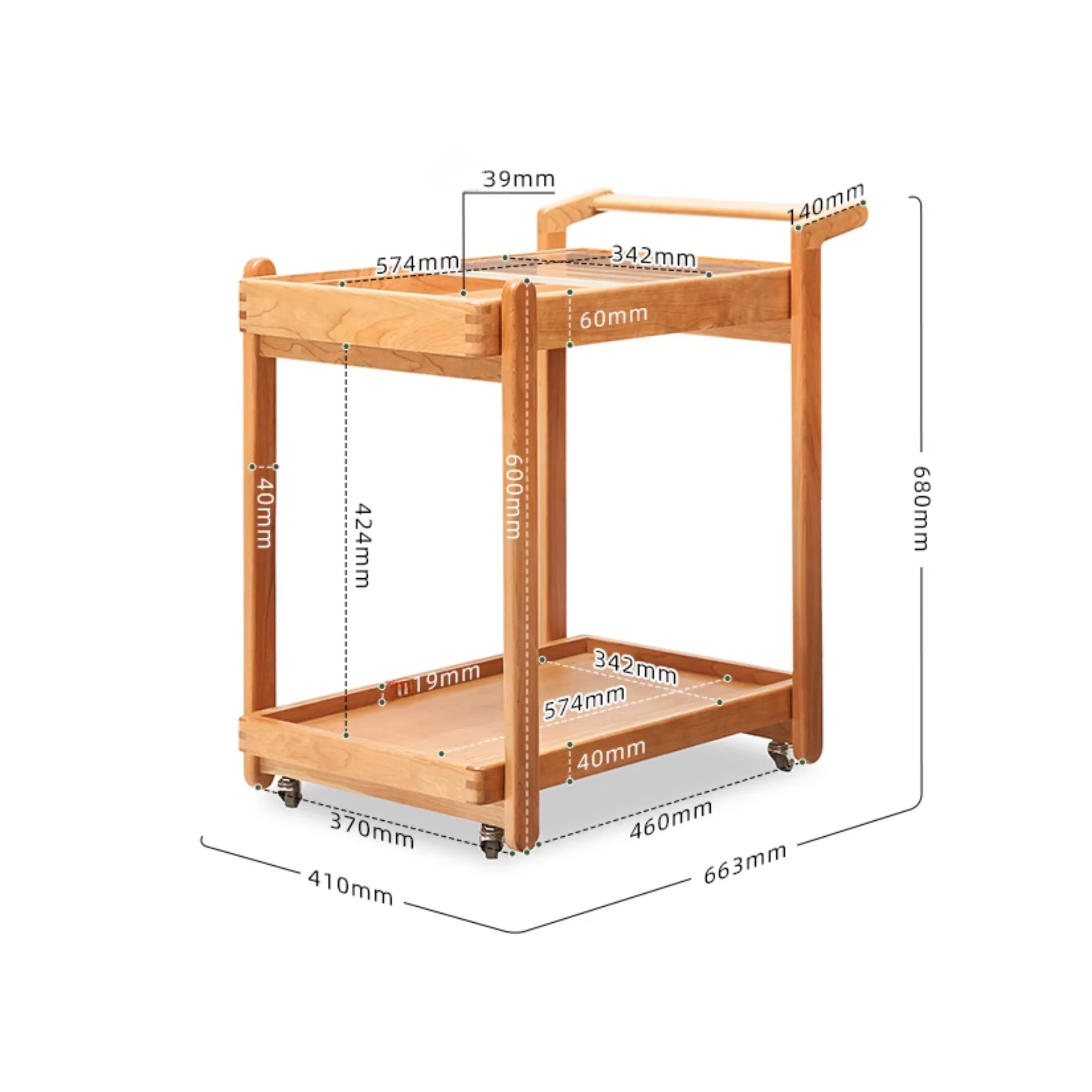 Solidwood Quartz Cherry Movable Side Table with Glass Tray