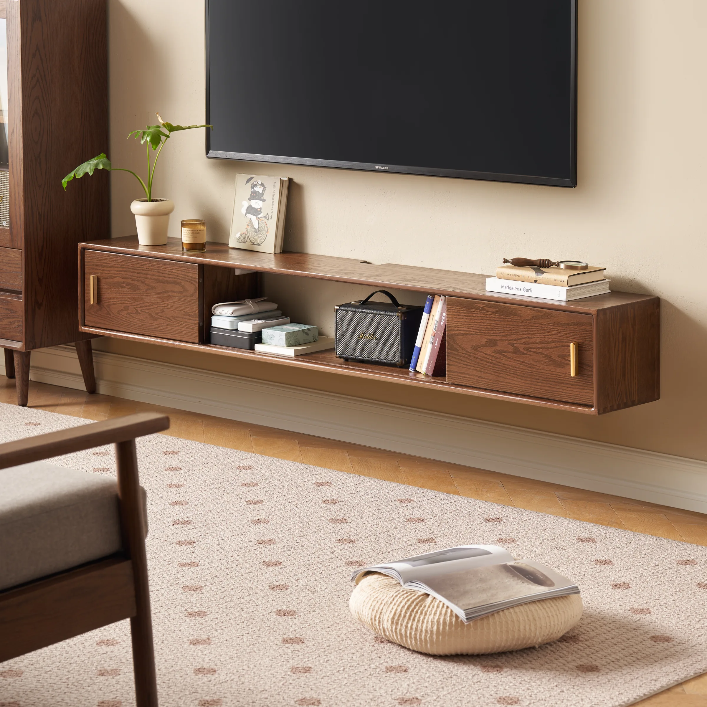 Solidwood Danya Wall-mounted Entertainment Unit, 1.8m