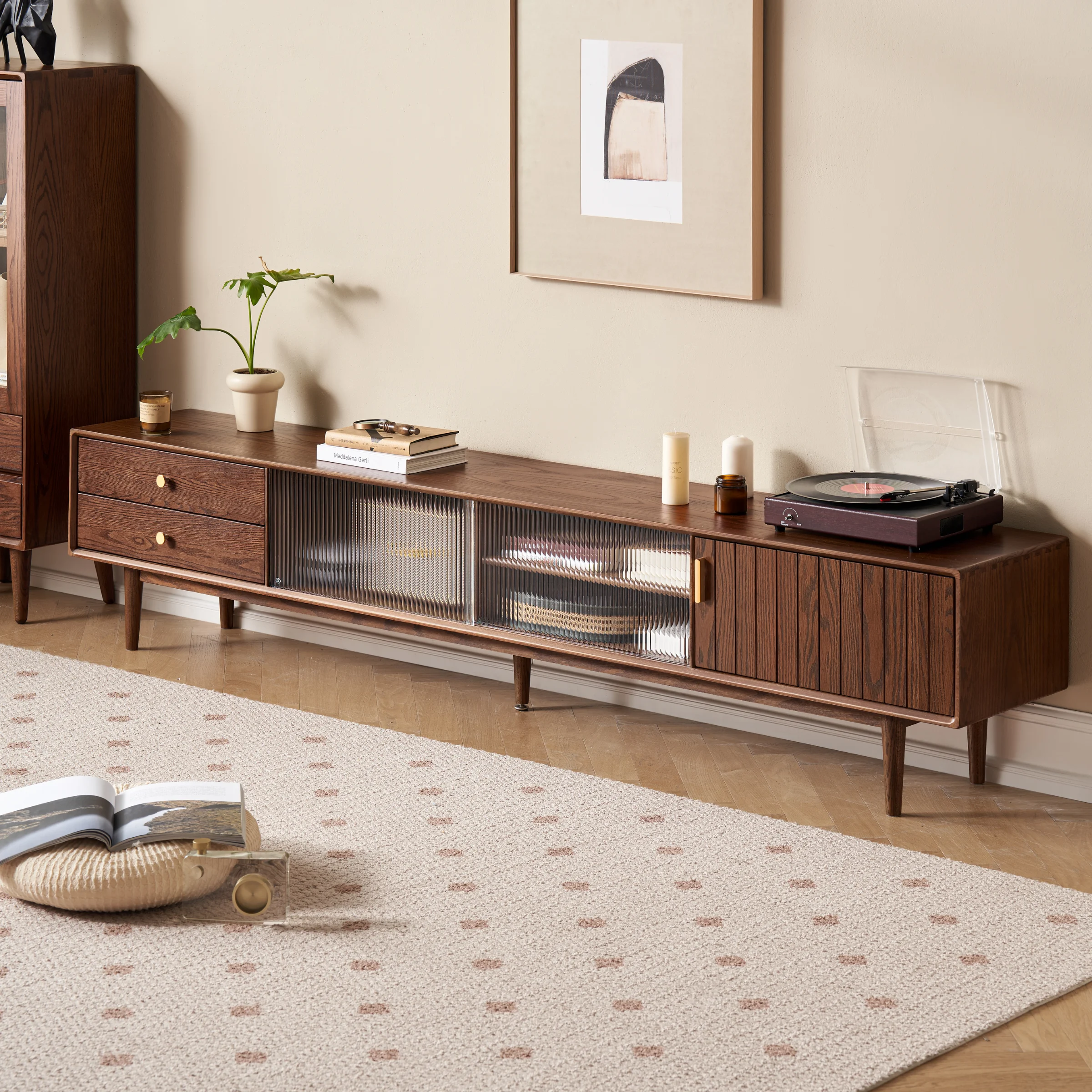 Solidwood Danya Entertainment Unit with Glass Doors, 2.2m