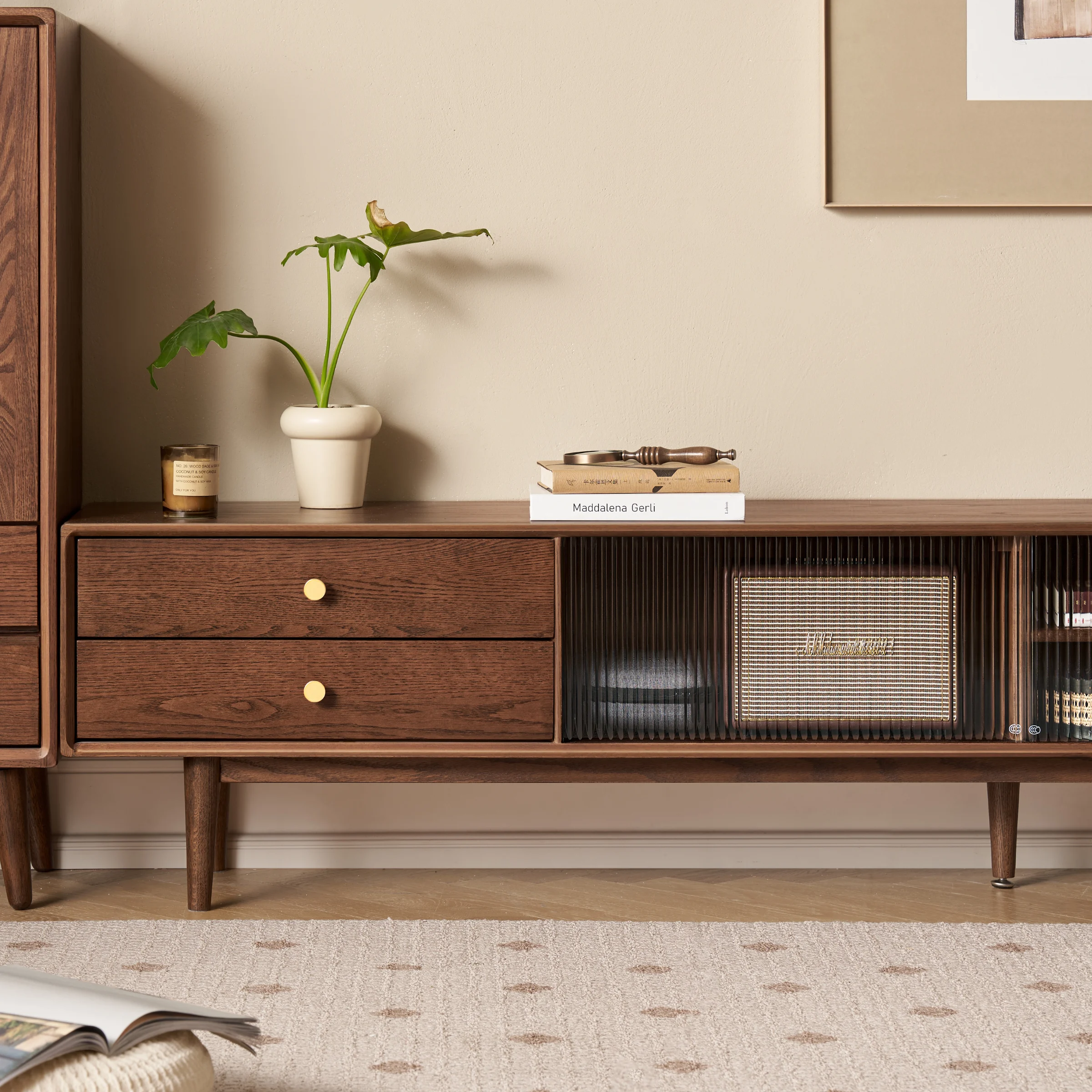 Solidwood Danya Entertainment Unit with Glass Doors, 2.2m