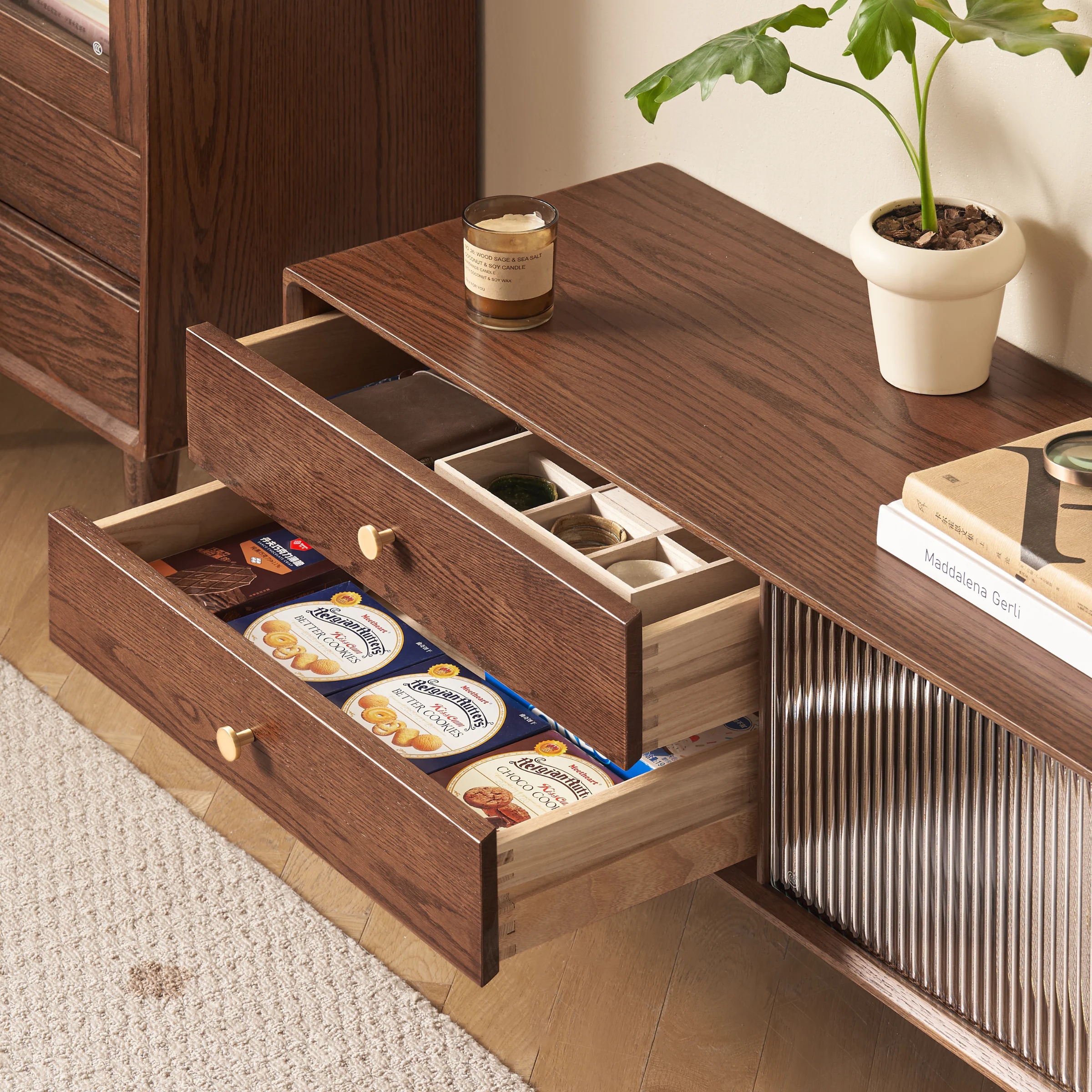 Solidwood Danya Entertainment Unit with Glass Doors, 2.2m
