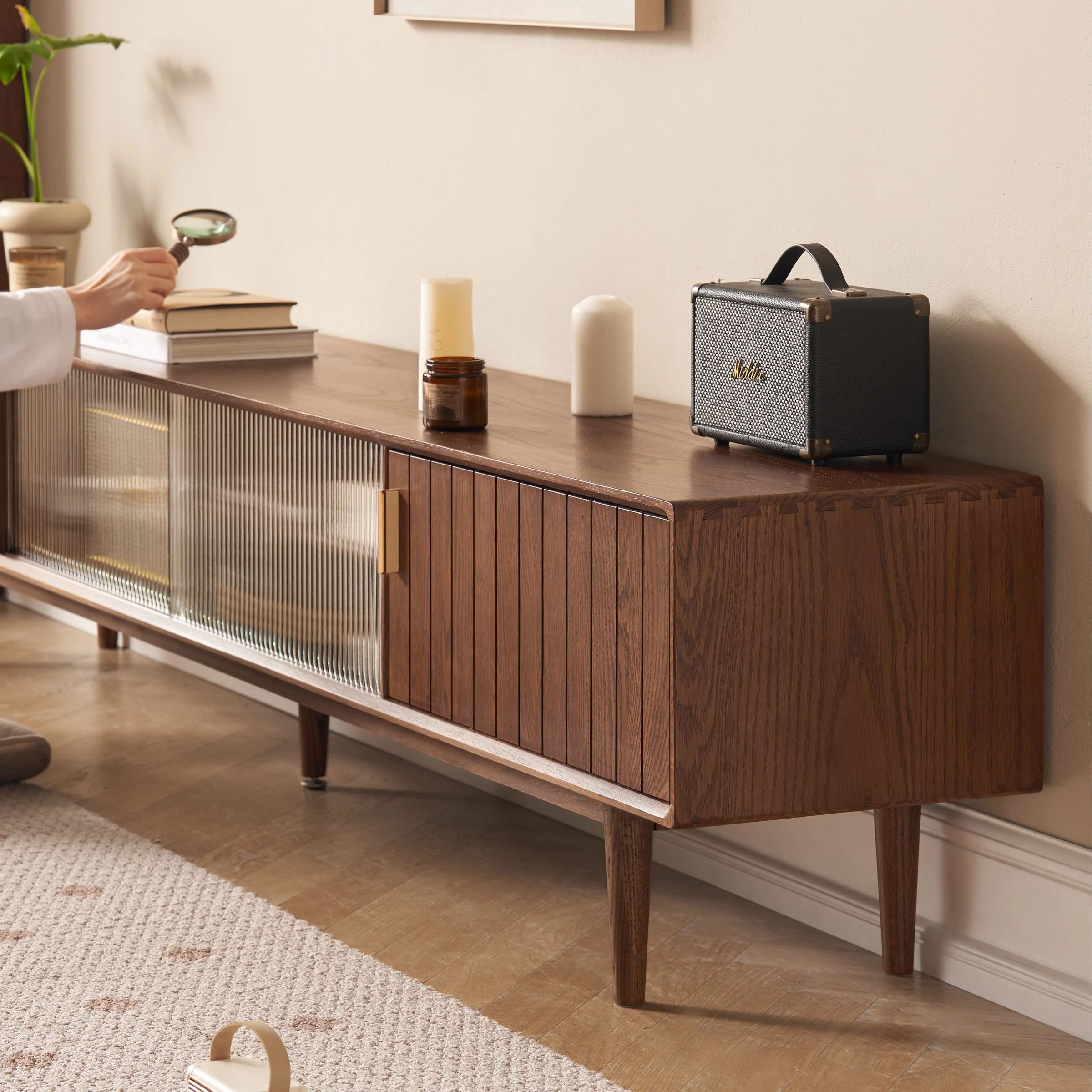 Solidwood Danya Entertainment Unit with Glass Doors, 2.2m