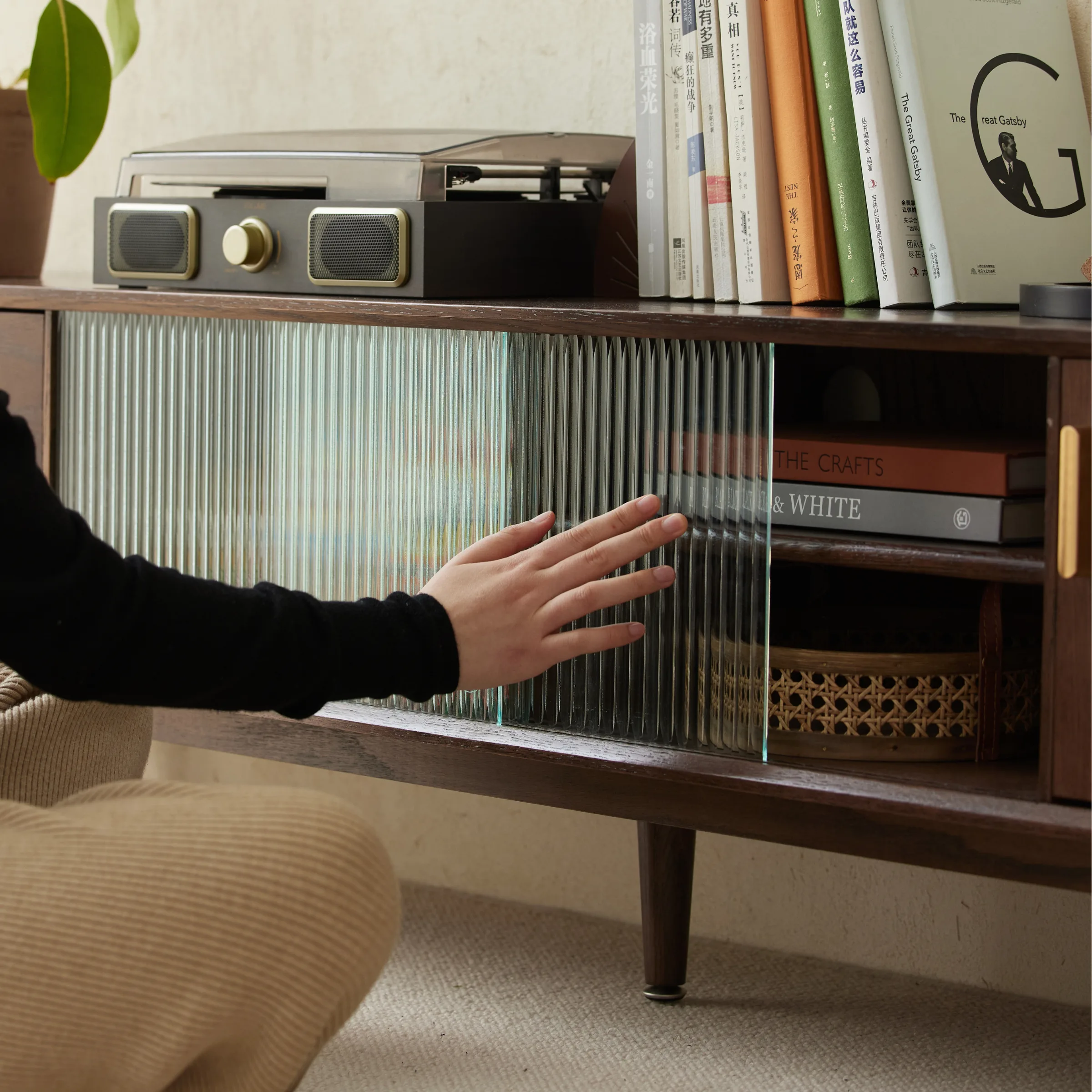 Solidwood Danya Entertainment Unit with Glass Doors, 2.2m