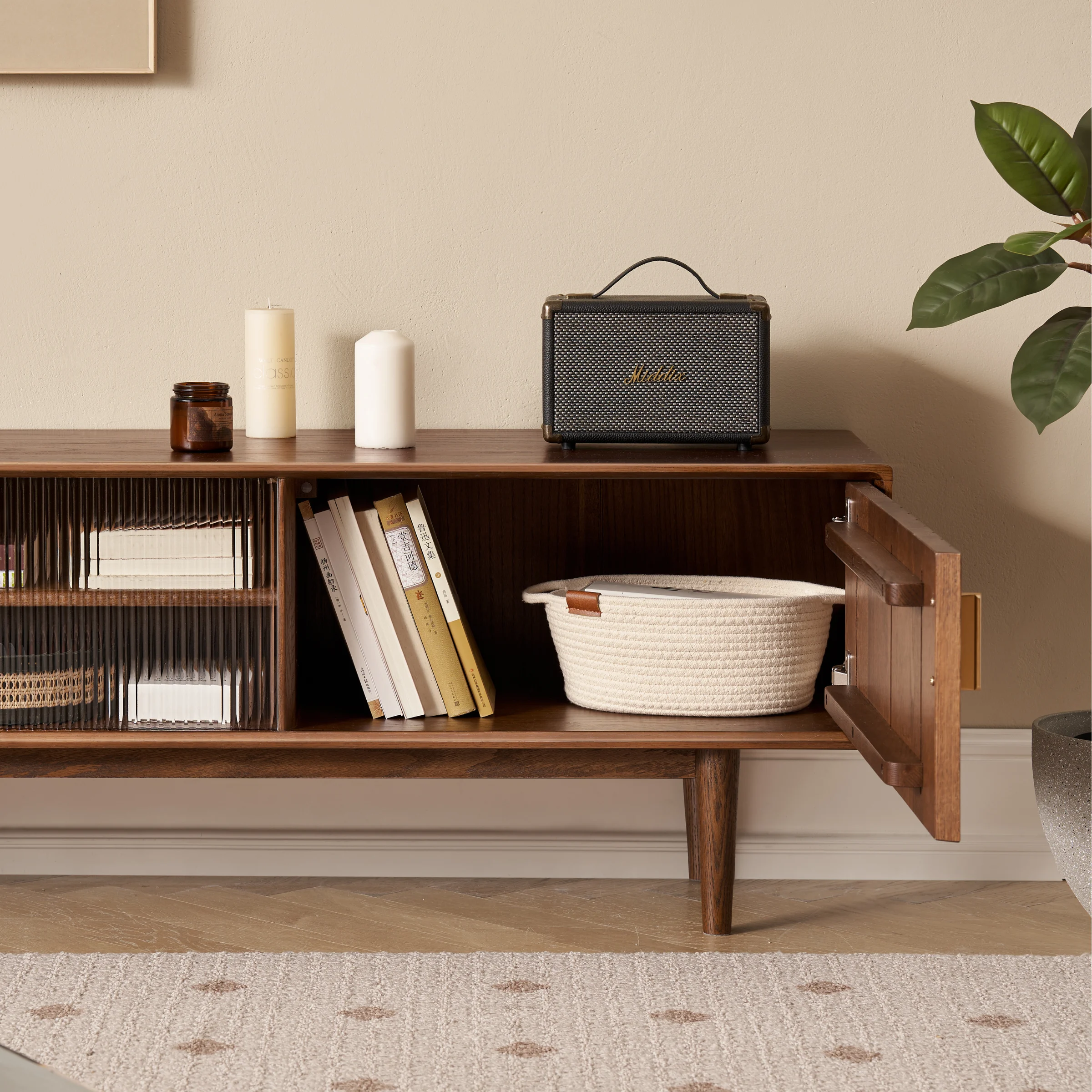 Solidwood Danya Entertainment Unit with Glass Doors, 2.2m