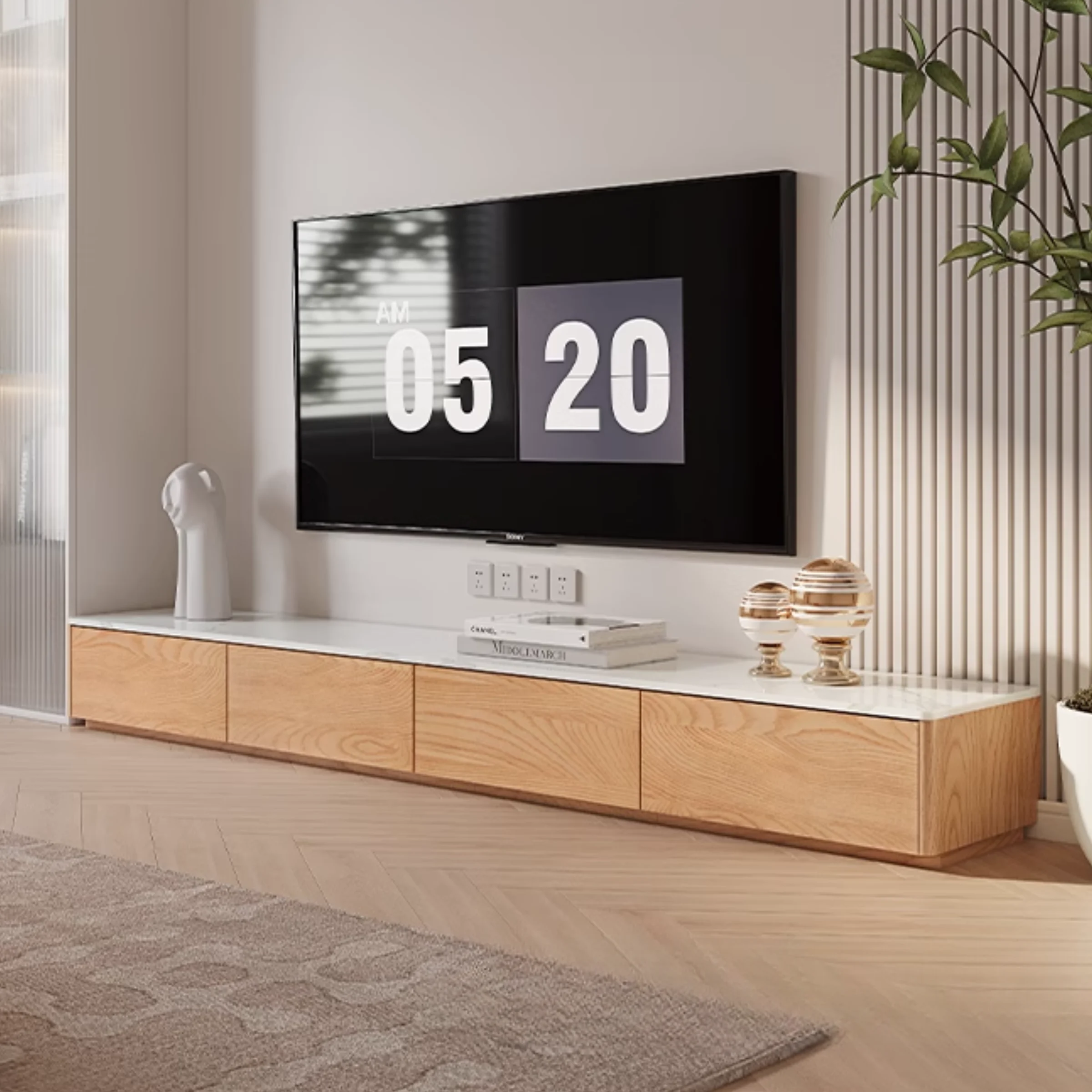 Solidwood Hemura Entertainment Unit with Sintered Stone Top, 2.4m