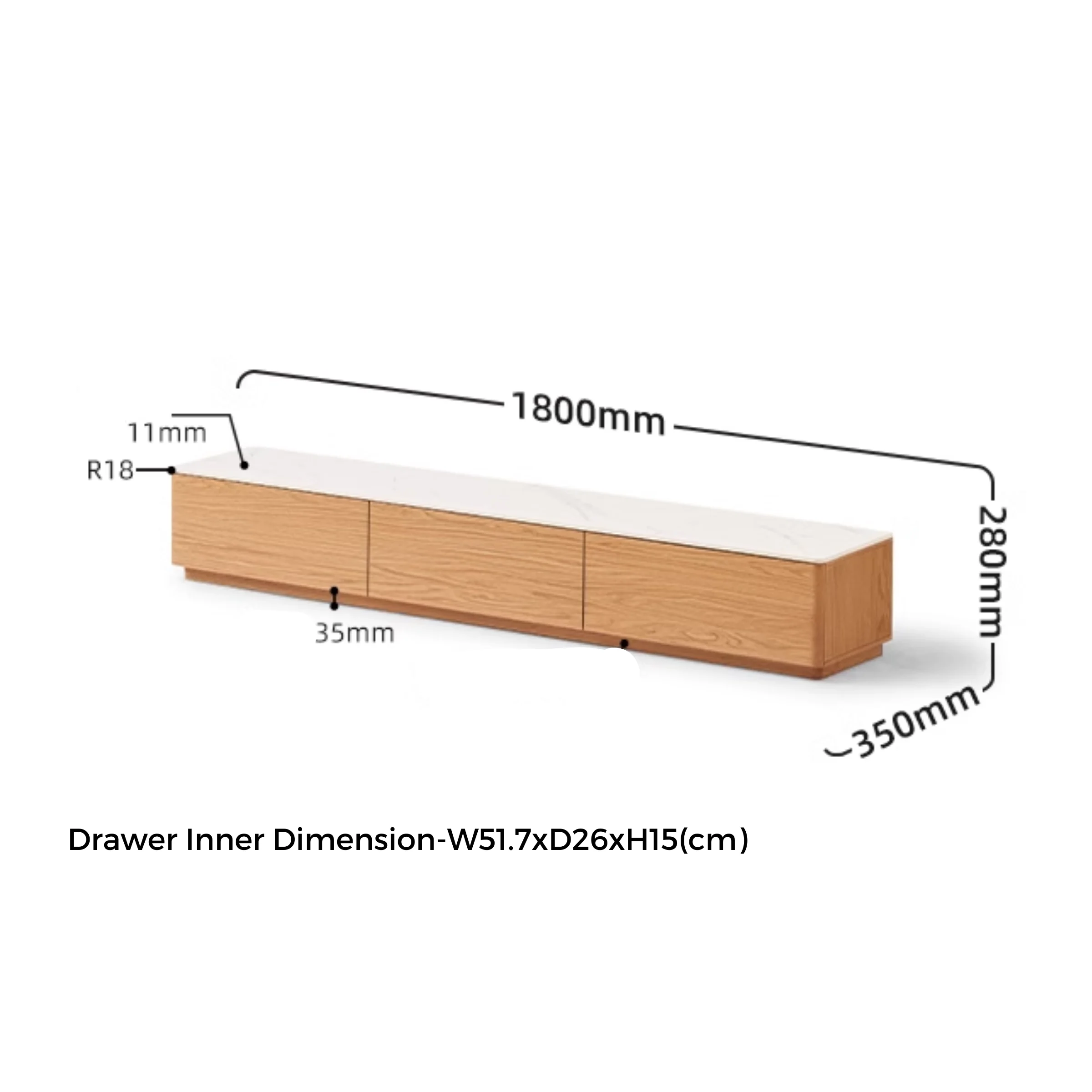 Solidwood Hemura Entertainment Unit with Sintered Stone Top, 1.8m