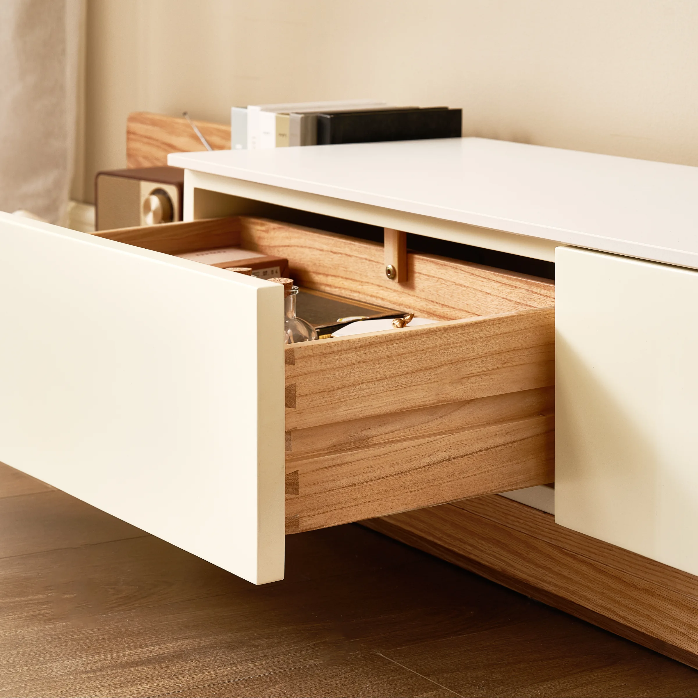 Solidwood Miaco Adjustable Entertainment Unit with Sintered Stone Top