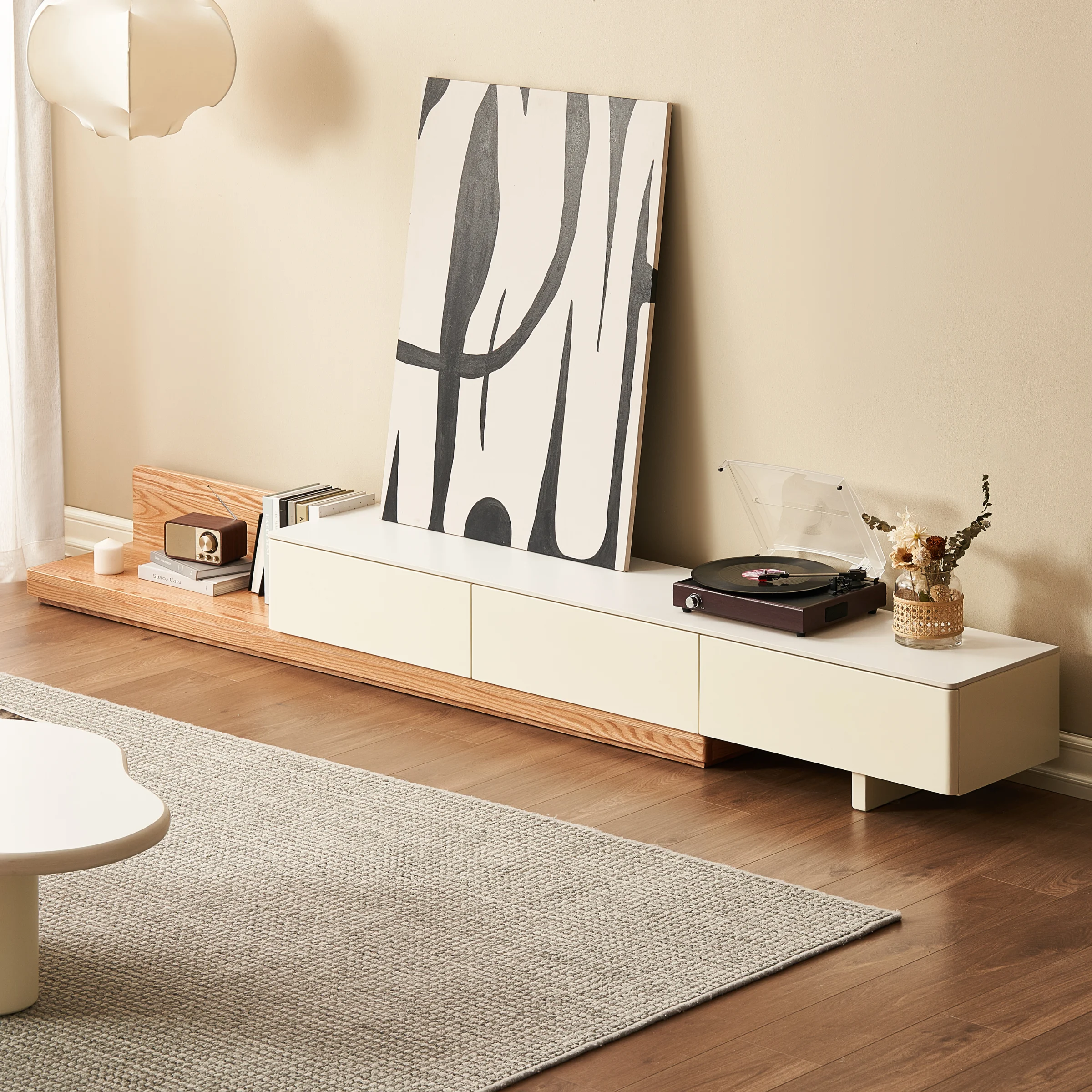Solidwood Miaco Adjustable Entertainment Unit with Sintered Stone Top