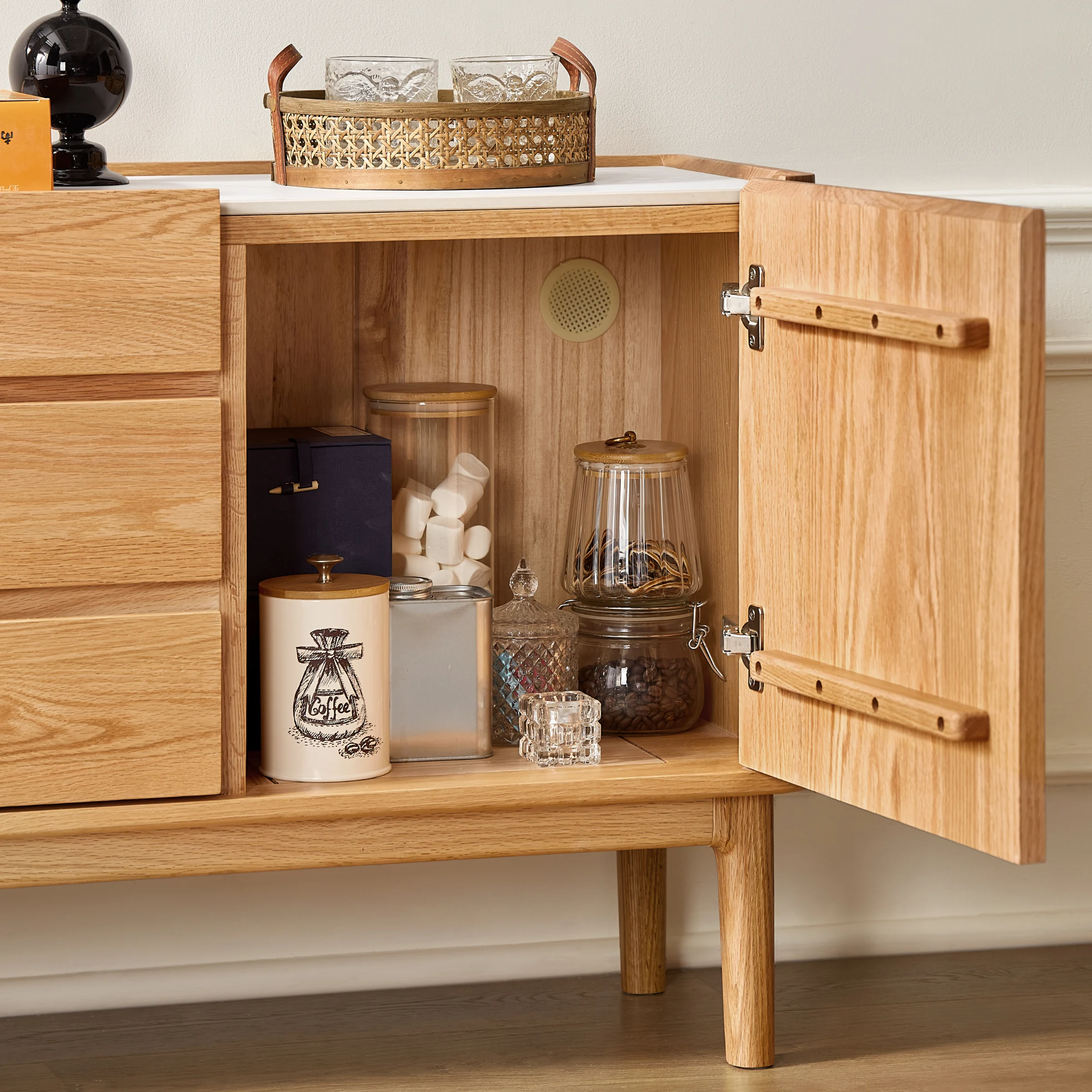 Solidwood Hemura Tall Entertainment Unit with Sintered Stone Top