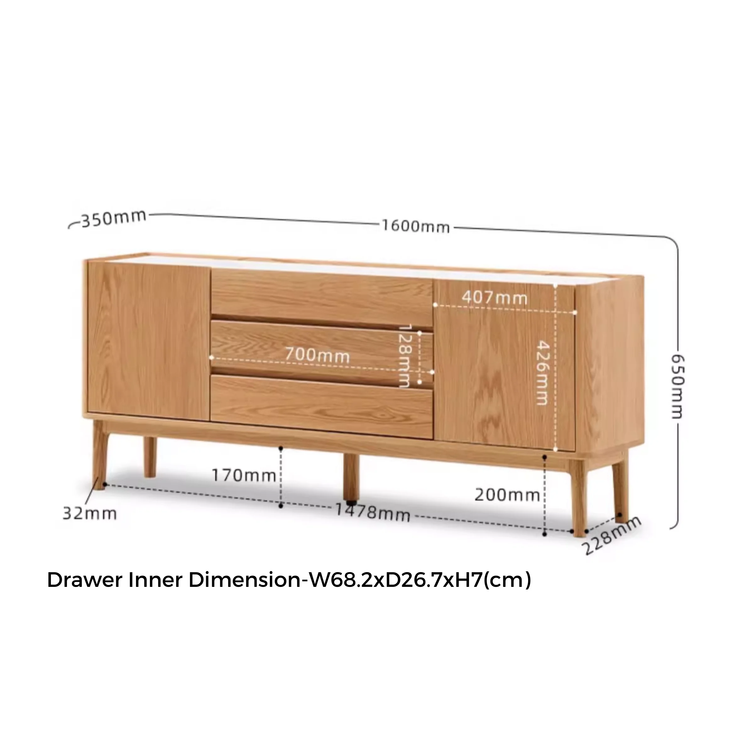 Solidwood Hemura Tall Entertainment Unit with Sintered Stone Top