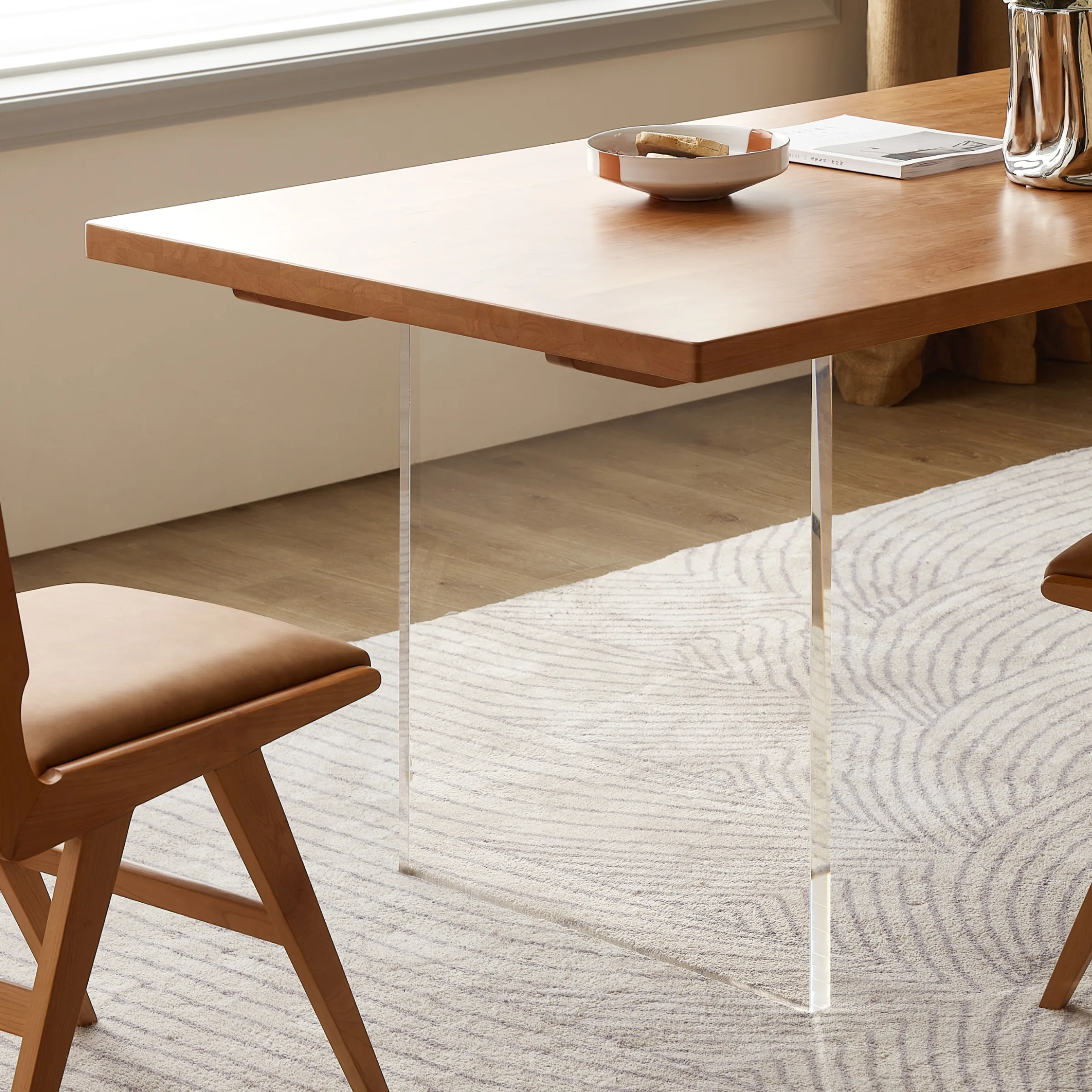 Solidwood Elvoraa Cherry Dining Table Set with 4 Chairs, 1.8m