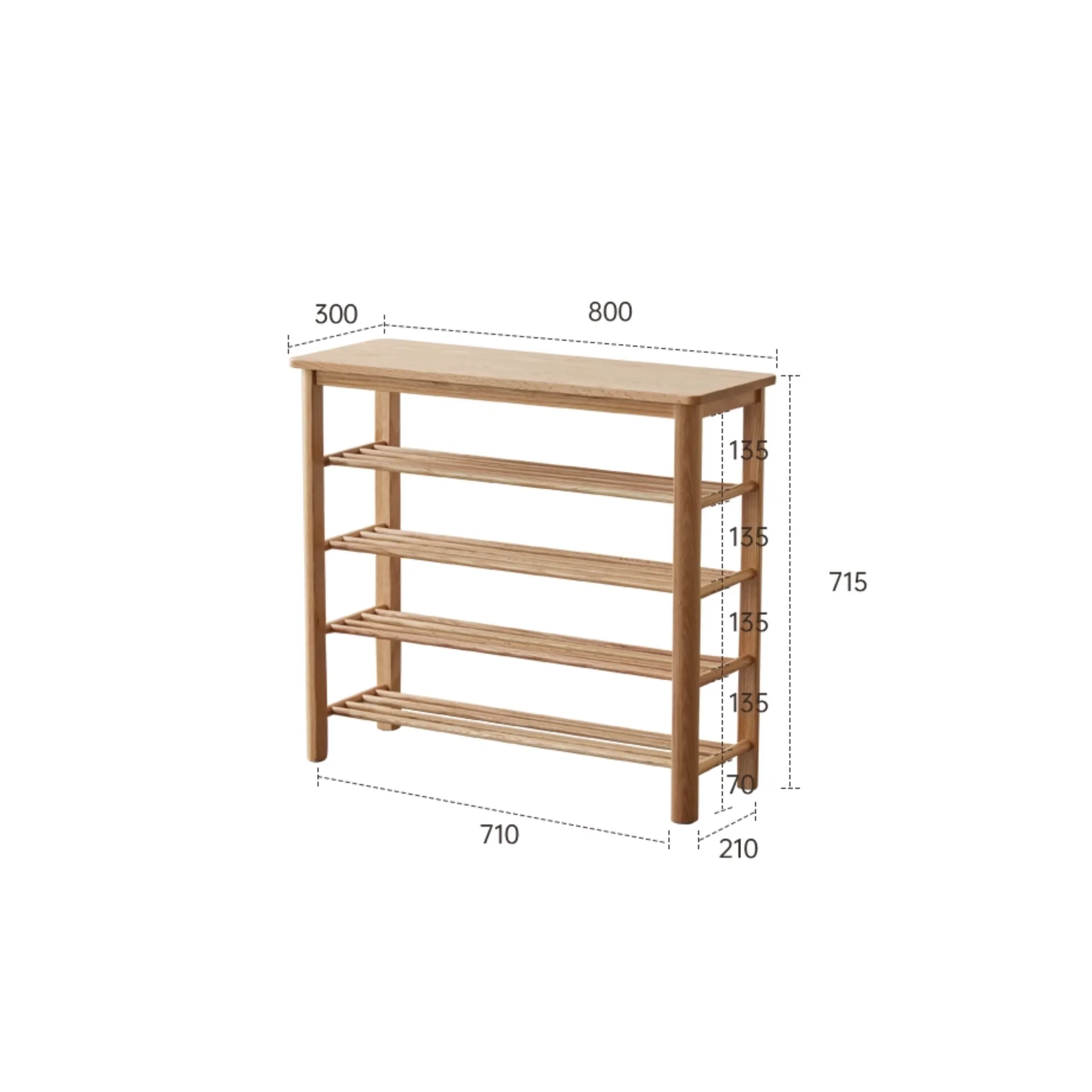 Solidwood Fuji Shoe Bench, 80x30x72cm, Oak
