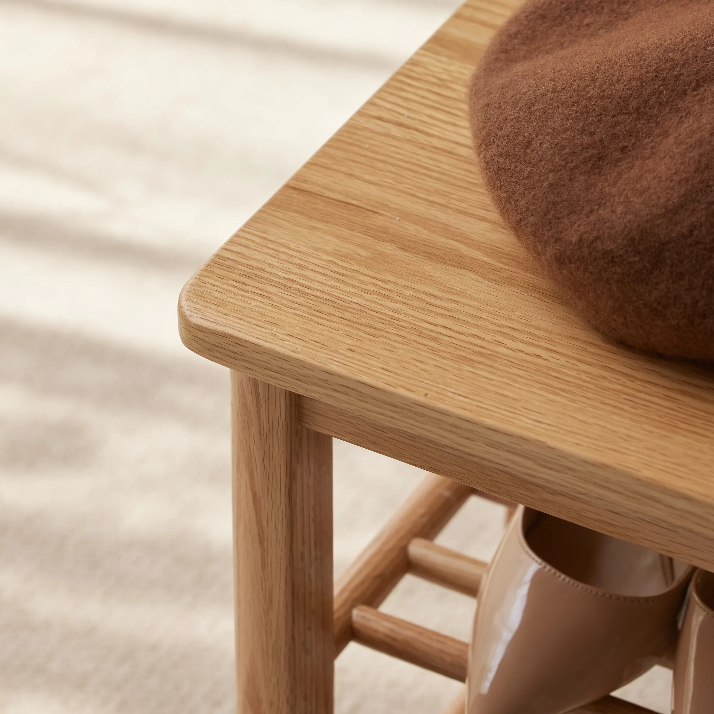 Solidwood Fuji Shoe Bench, 80x30x57cm, Oak