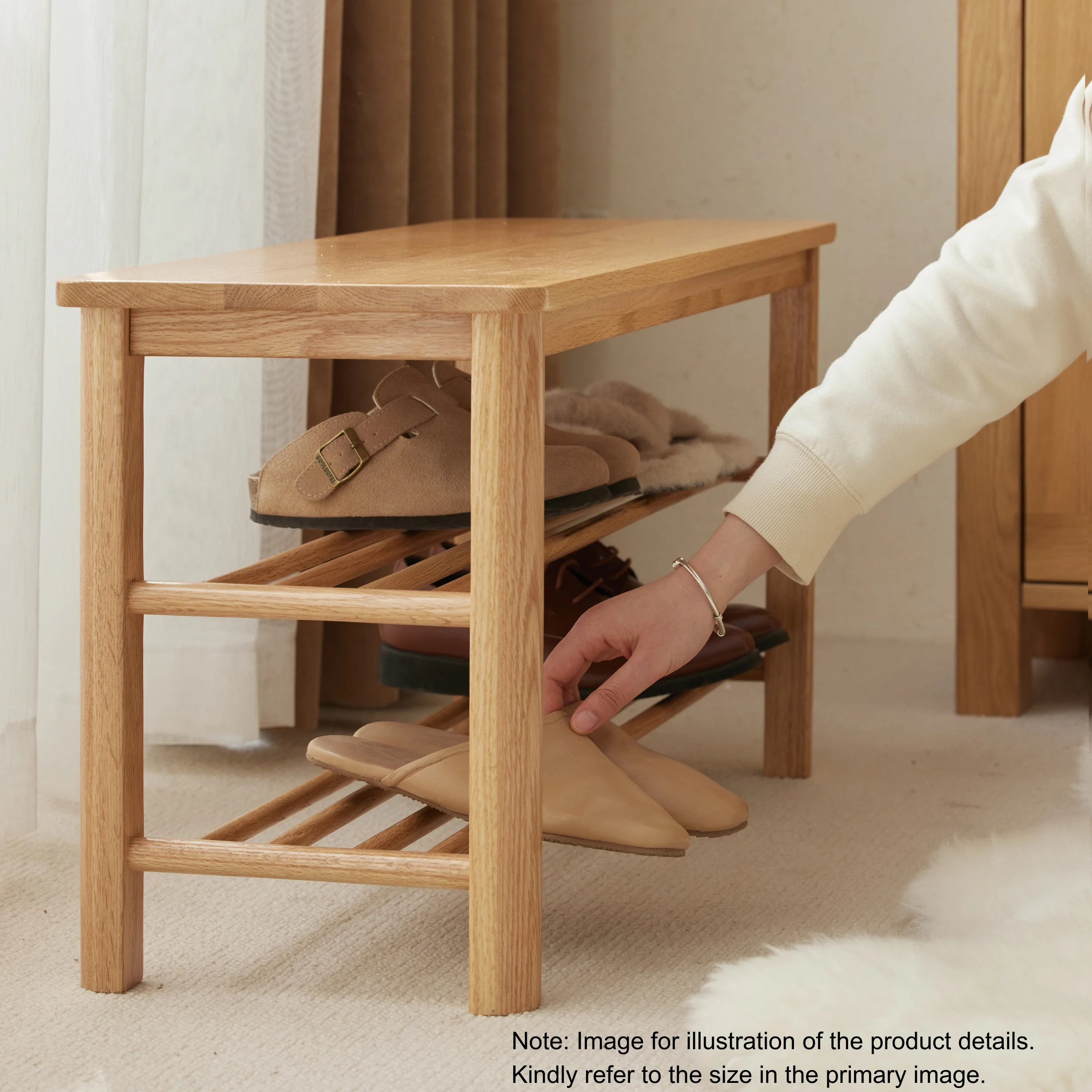 Solidwood Fuji Shoe Bench, 80x30x57cm, Oak