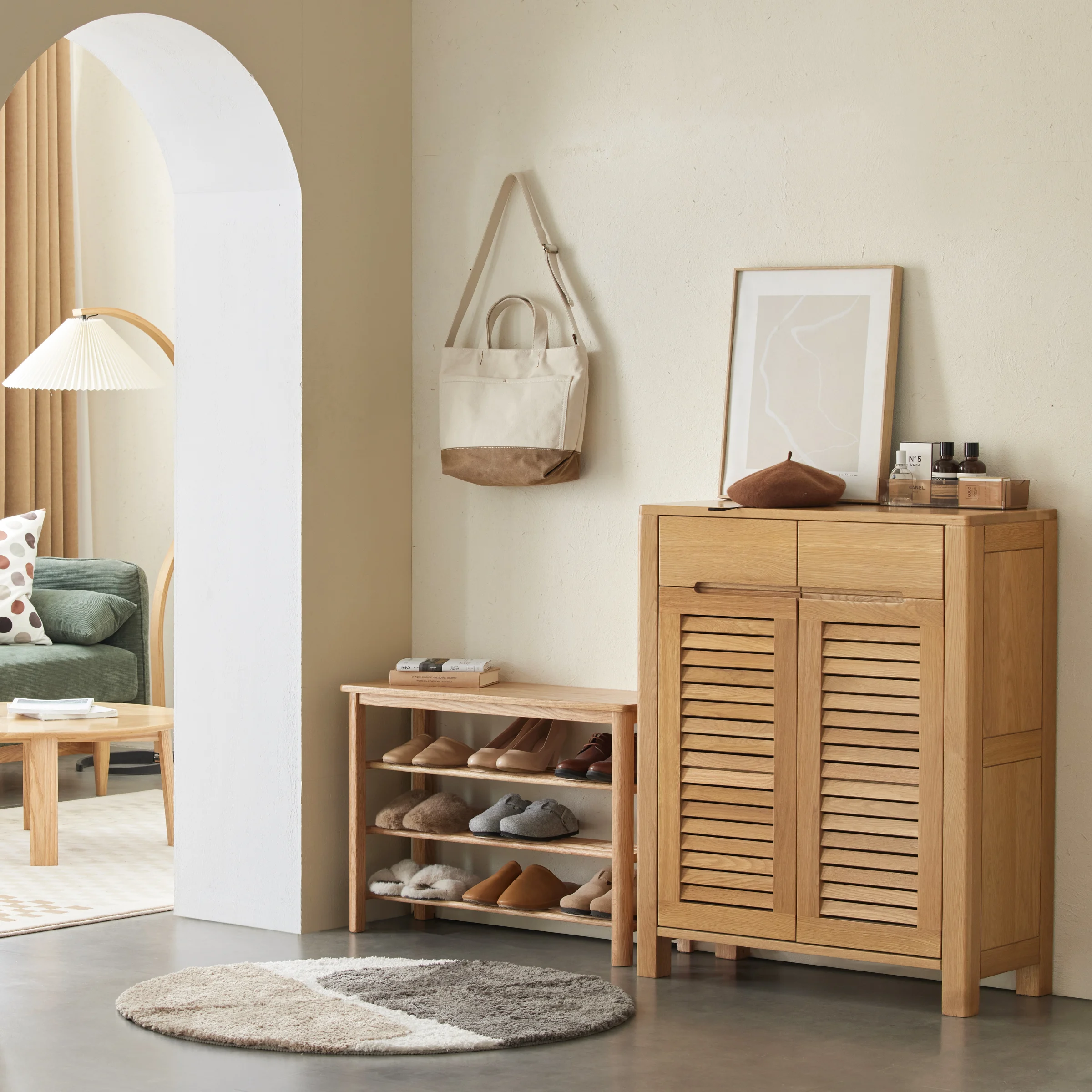 Solidwood Fuji Shoe Bench, 80x30x57cm, Oak