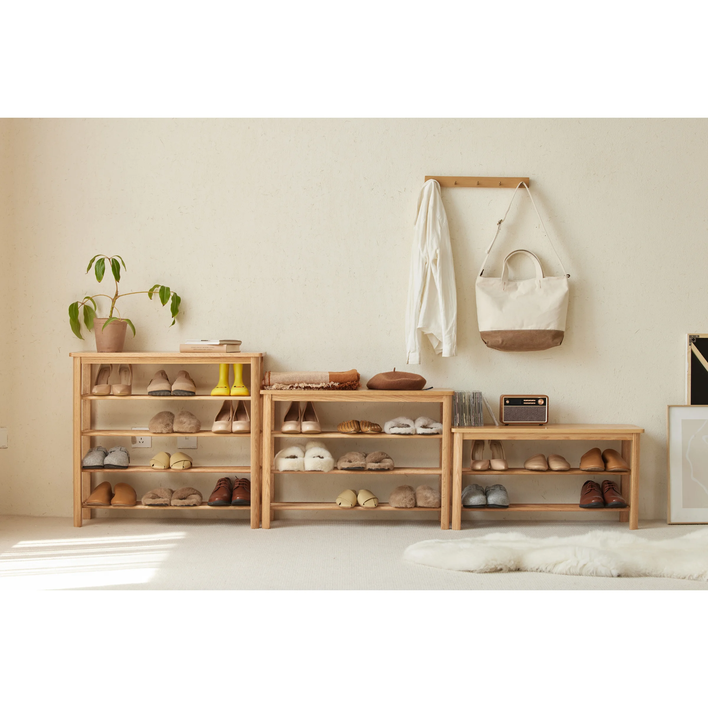 Solidwood Fuji Shoe Bench, 80x30x57cm, Oak