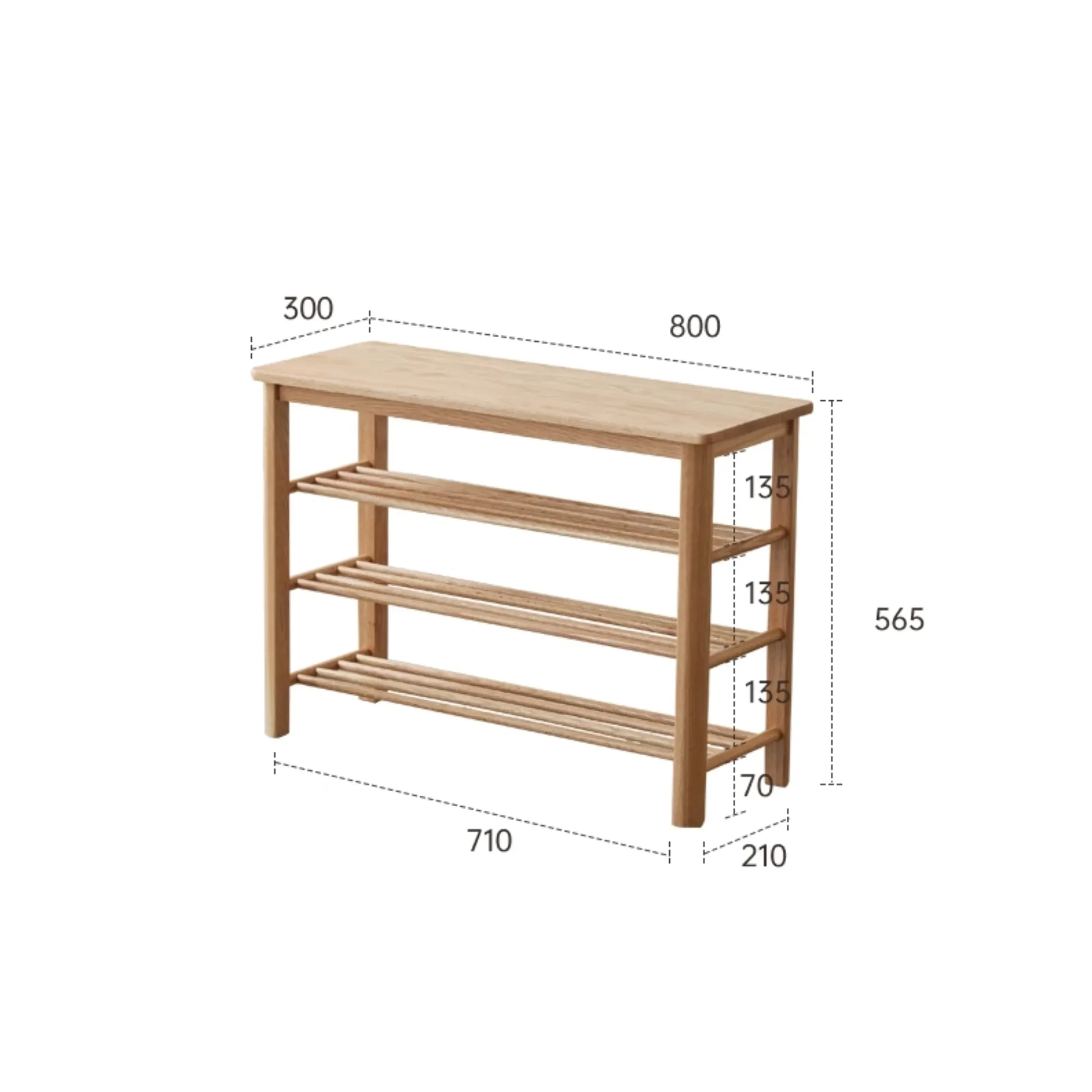 Solidwood Fuji Shoe Bench, 80x30x57cm, Oak