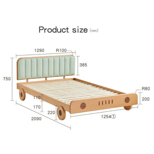 Solidwood Ayla Car Styling Bed Frame, 129x209CM, Beech