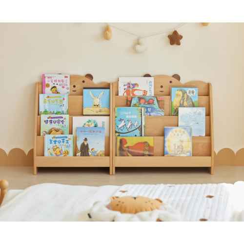 Solidwood Ayla Bear Styling Bookshelf of Four-tier, 60x27CM, Beech