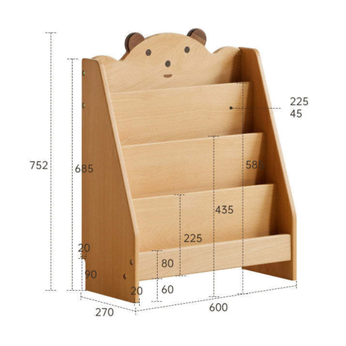 Solidwood Ayla Bear Styling Bookshelf of Four-tier, 60x27CM, Beech