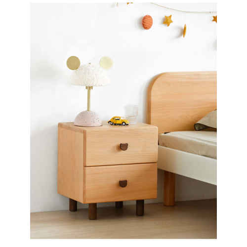 Solidwood Ayla Double Drawer Bedside Table, 40x35CM, Beech