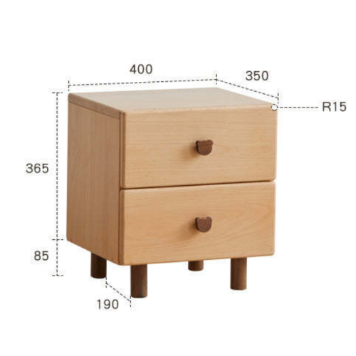 Solidwood Ayla Double Drawer Bedside Table, 40x35CM, Beech