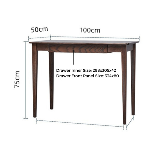 Solidwood Bailey Desk, A Drawer, 100x50CM, Black Walnut