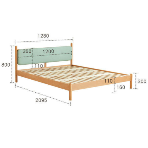 SolidWood Ayla Small Double Bed Frame, Light Teal