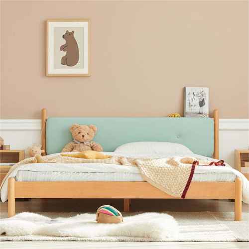 SolidWood Ayla Queen Bed Frame, 158x210CM, Light Teal