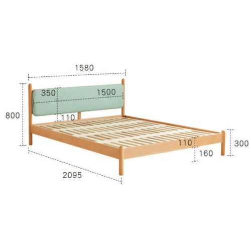 SolidWood Ayla Small Queen Bed Frame, Light Teal