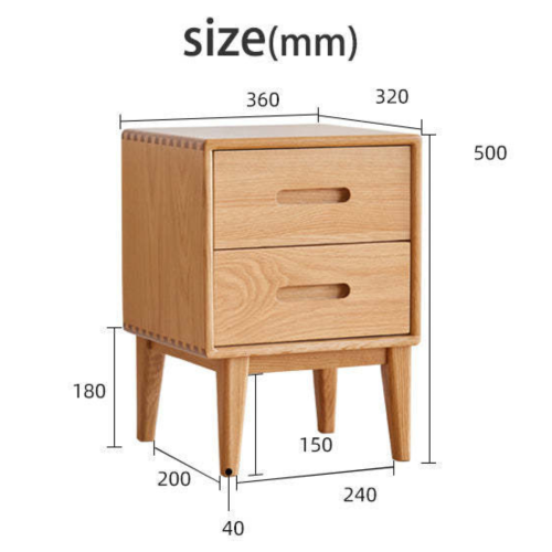 Solidwood Bailey Bedside Table, 36x32CM, Oak