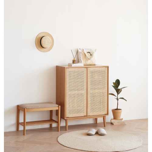 Solidwood Bailey Shoe Cabinet, 80x35CM, Oak