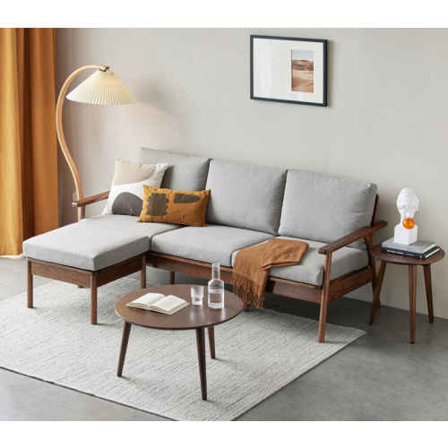 Solidwood Seattle 2-Seater Sofa, 137x80CM, Grey/Dark Wood