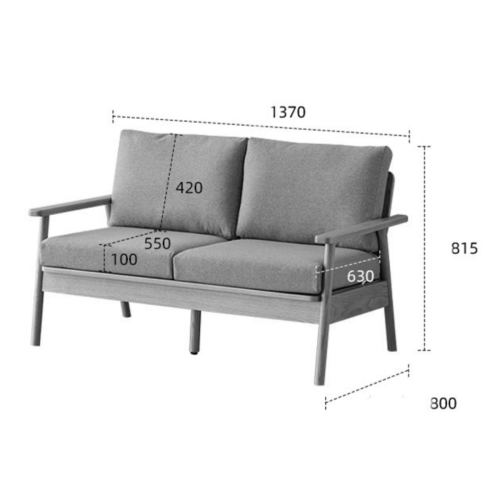 Solidwood Seattle 2-Seater Sofa, 137x80CM, Grey/Dark Wood