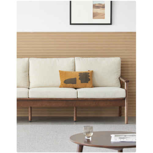 Solidwood Seattle 2-Seater Sofa, 137x80CM, Beige/Dark Wood