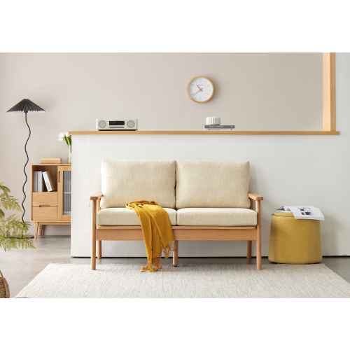 Solidwood Seattle 2-Seater Sofa, 137x80CM, Beige/Dark Wood