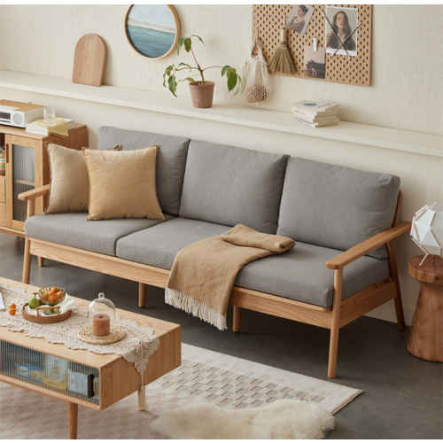 Solidwood Seattle 2-Seater Sofa, 137x80CM, Grey/Oak