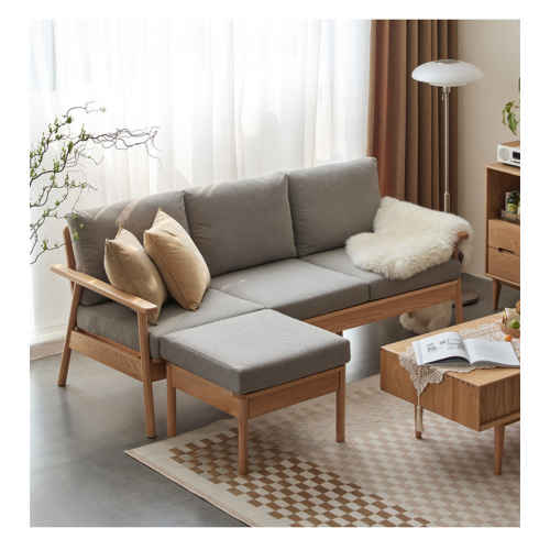 Solidwood Seattle 2-Seater Sofa, 137x80CM, Grey/Oak