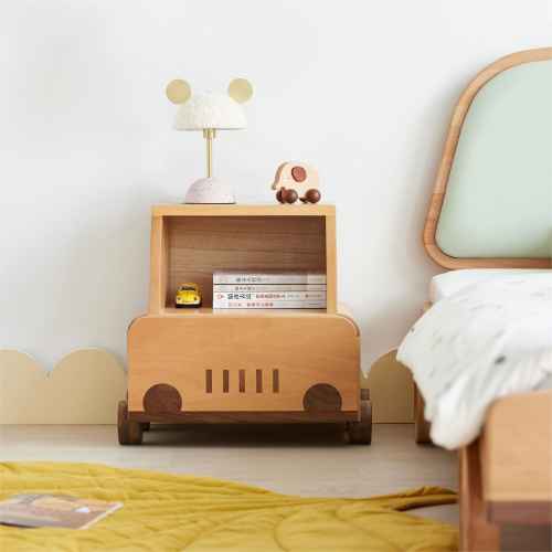 Solidwood Ayla Car Styling Bedside Table, 42x38CM, Beech