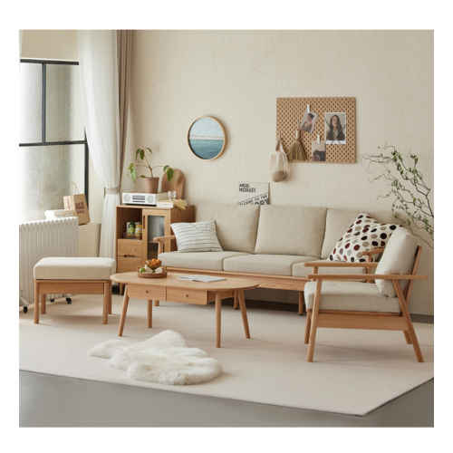 Solidwood Seattle 2-Seater Sofa, 137x80CM, Beige/Oak