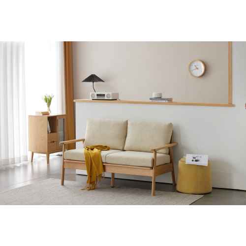 Solidwood Seattle 2-Seater Sofa, 137x80CM, Beige/Oak