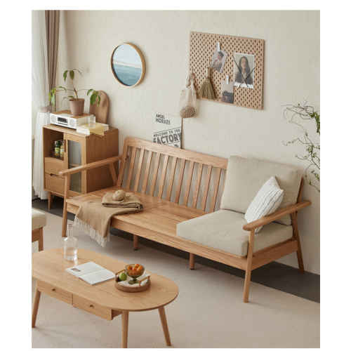 Solidwood Seattle 2-Seater Sofa, 137x80CM, Beige/Oak