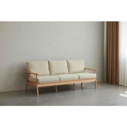 Solidwood Seattle 3-Seater Sofa,201x80CM, Beige/Oak