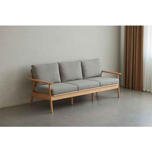 Solidwood Seattle 3-Seater Sofa,201x80CM, Grey/Oak