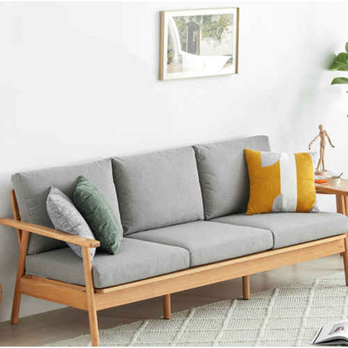 Solidwood Seattle 3-Seater Sofa,201x80CM, Grey/Oak