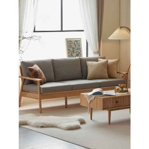 Solidwood Seattle 3-Seater Sofa,201x80CM, Grey/Oak