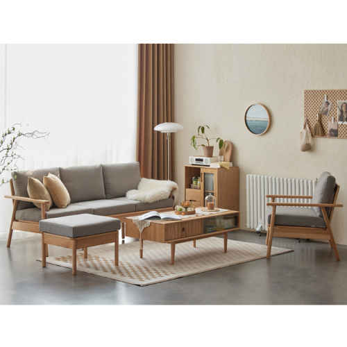 Solidwood Seattle 3-Seater Sofa,201x80CM, Grey/Oak