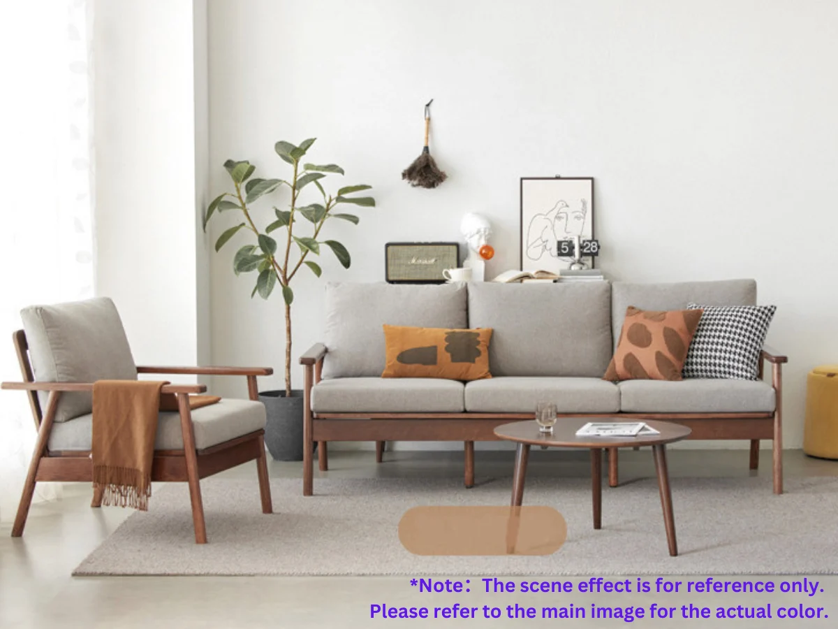 Solidwood Seattle 1-Seater Sofa, Beige/Dark Wood